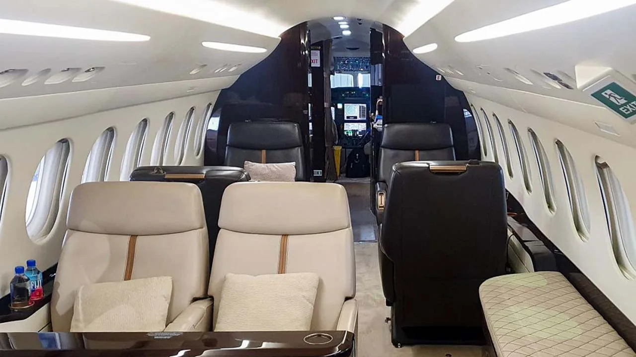 Cabin interior of a Dassault Falcon 7X.
