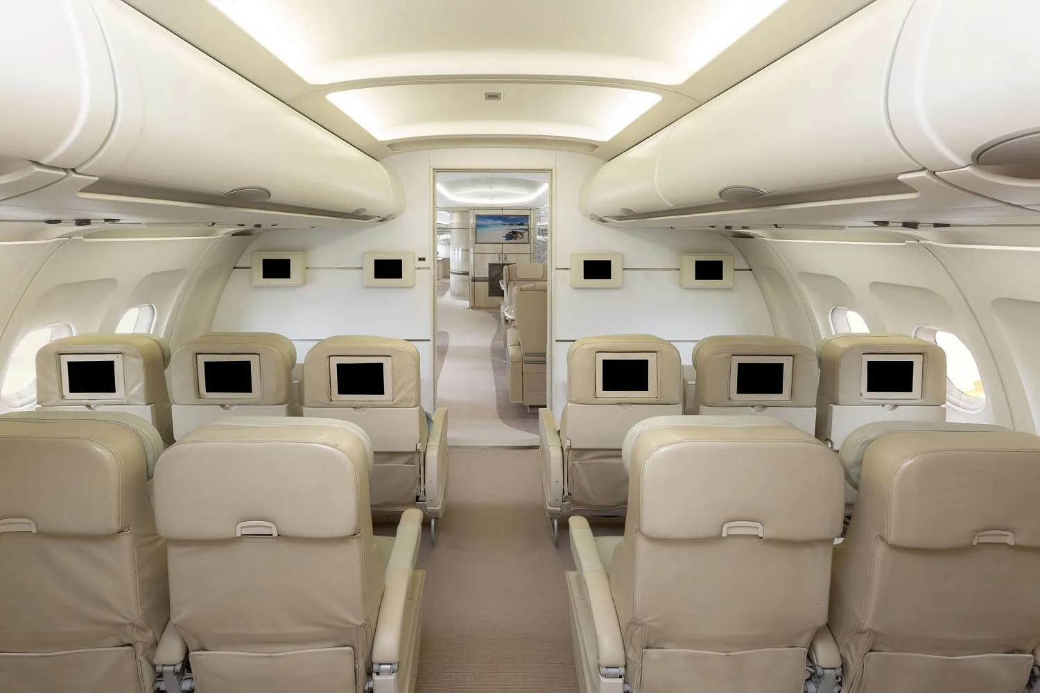 Cabin interior of a Airbus A320.