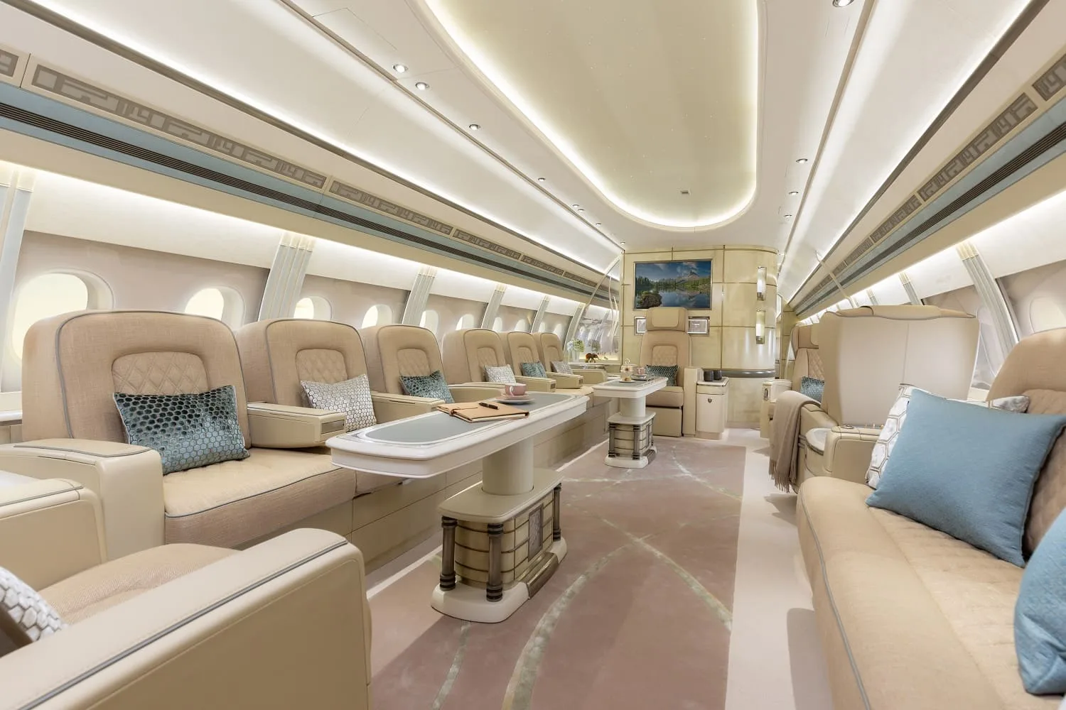 Cabin interior of a Airbus A320.