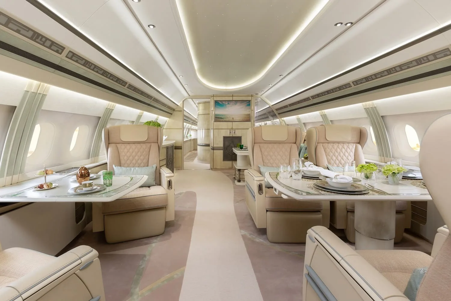Cabin interior of a Airbus A320.