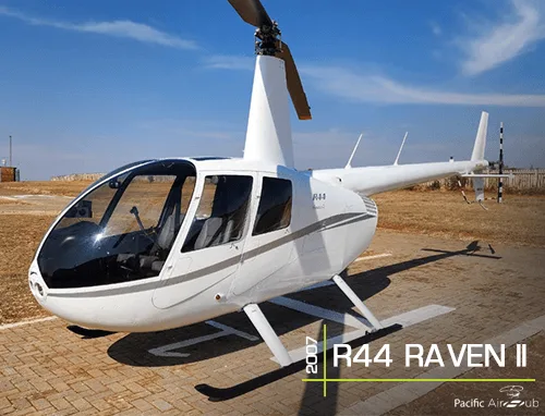 Exterior view of a 2007 Robinson R44 Raven II.