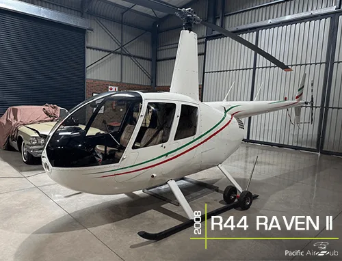 Exterior view of a 2008 Robinson R44 Raven II.