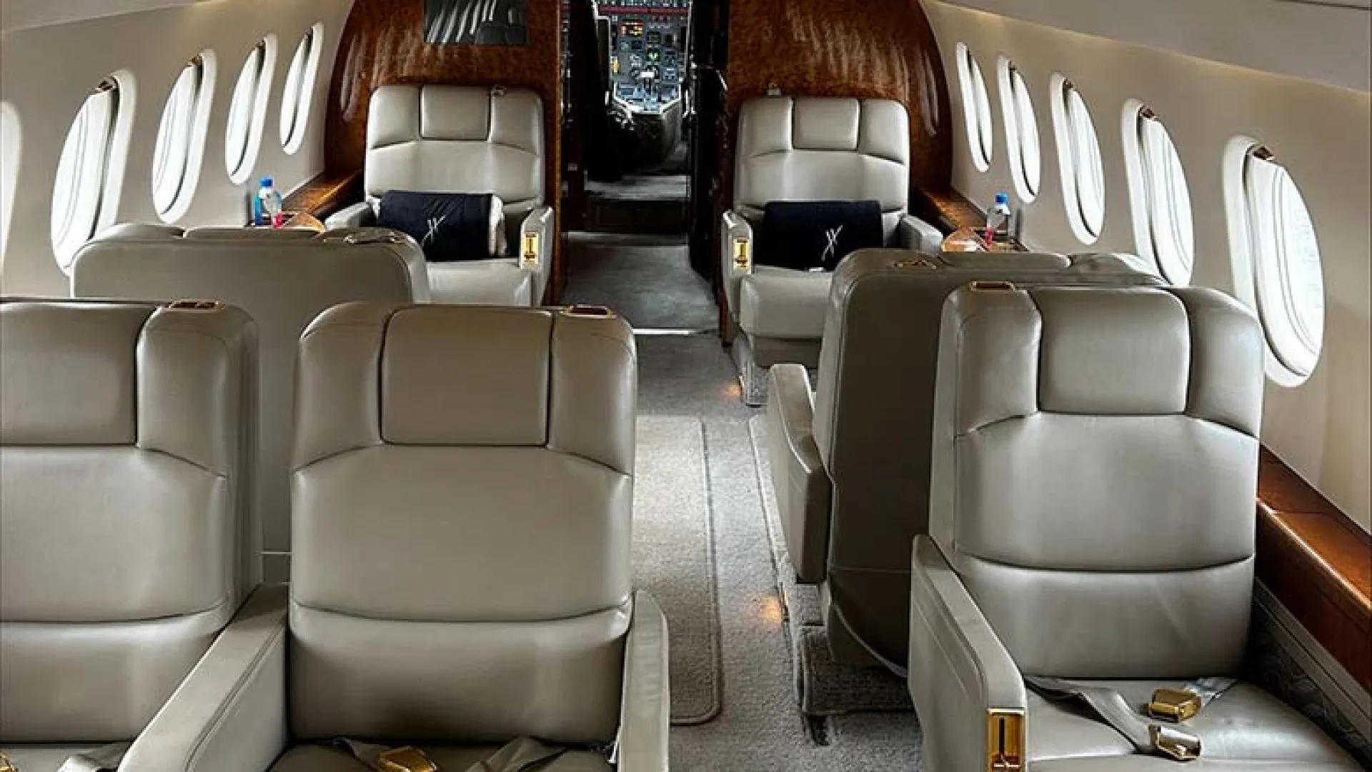 Cabin interior of a 2000 Dassault Falcon 2000 Private Jet Charter.