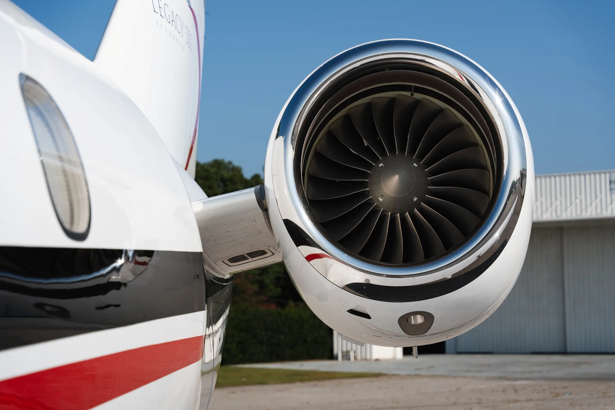 Engine detail of a 2016 Embraer Legacy 500.