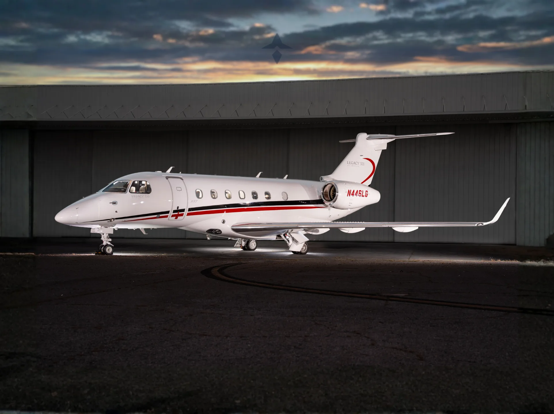 Exterior view of a 2016 Embraer Legacy 500.