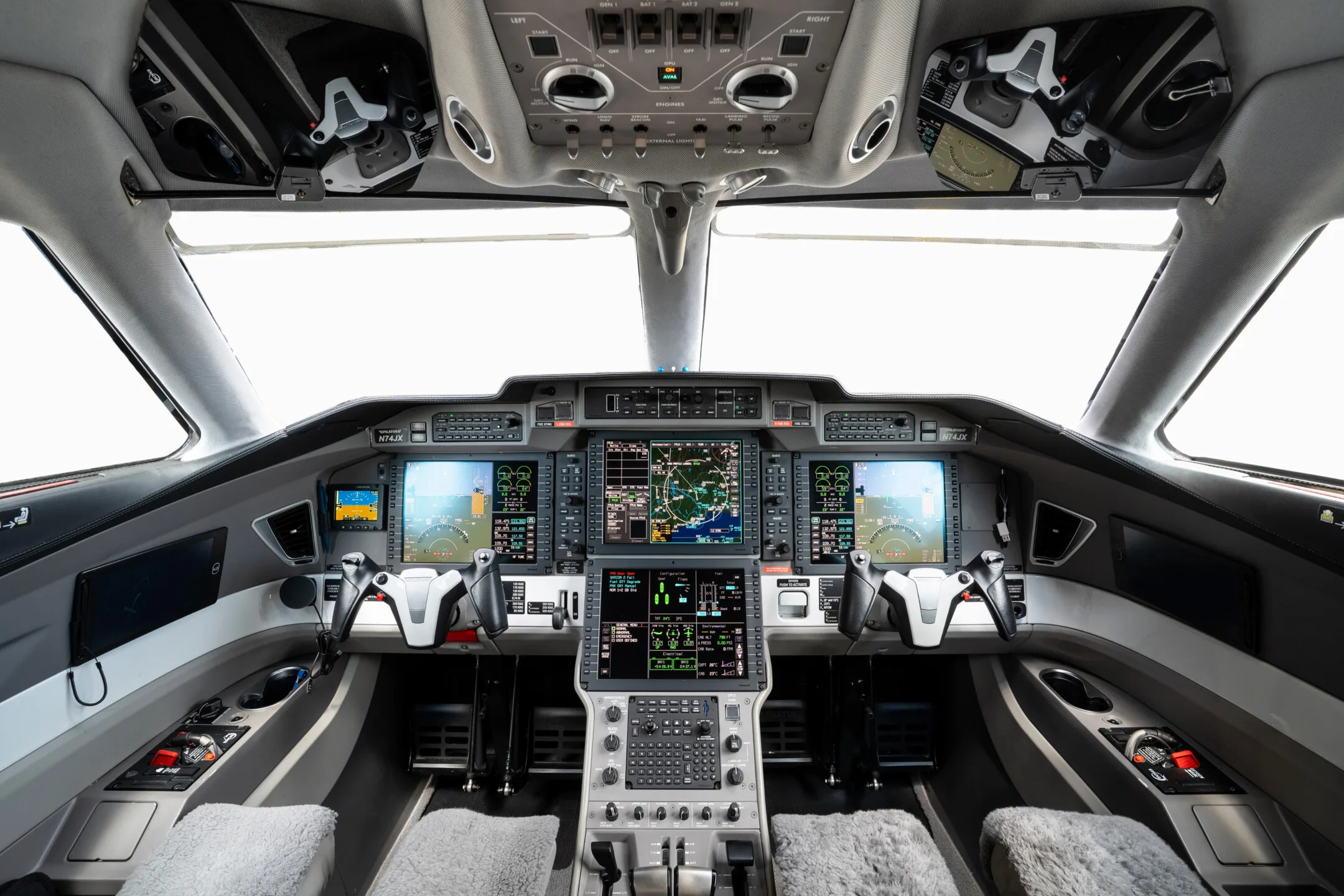 Cockpit and instrument panel of a 2018 Pilatus.