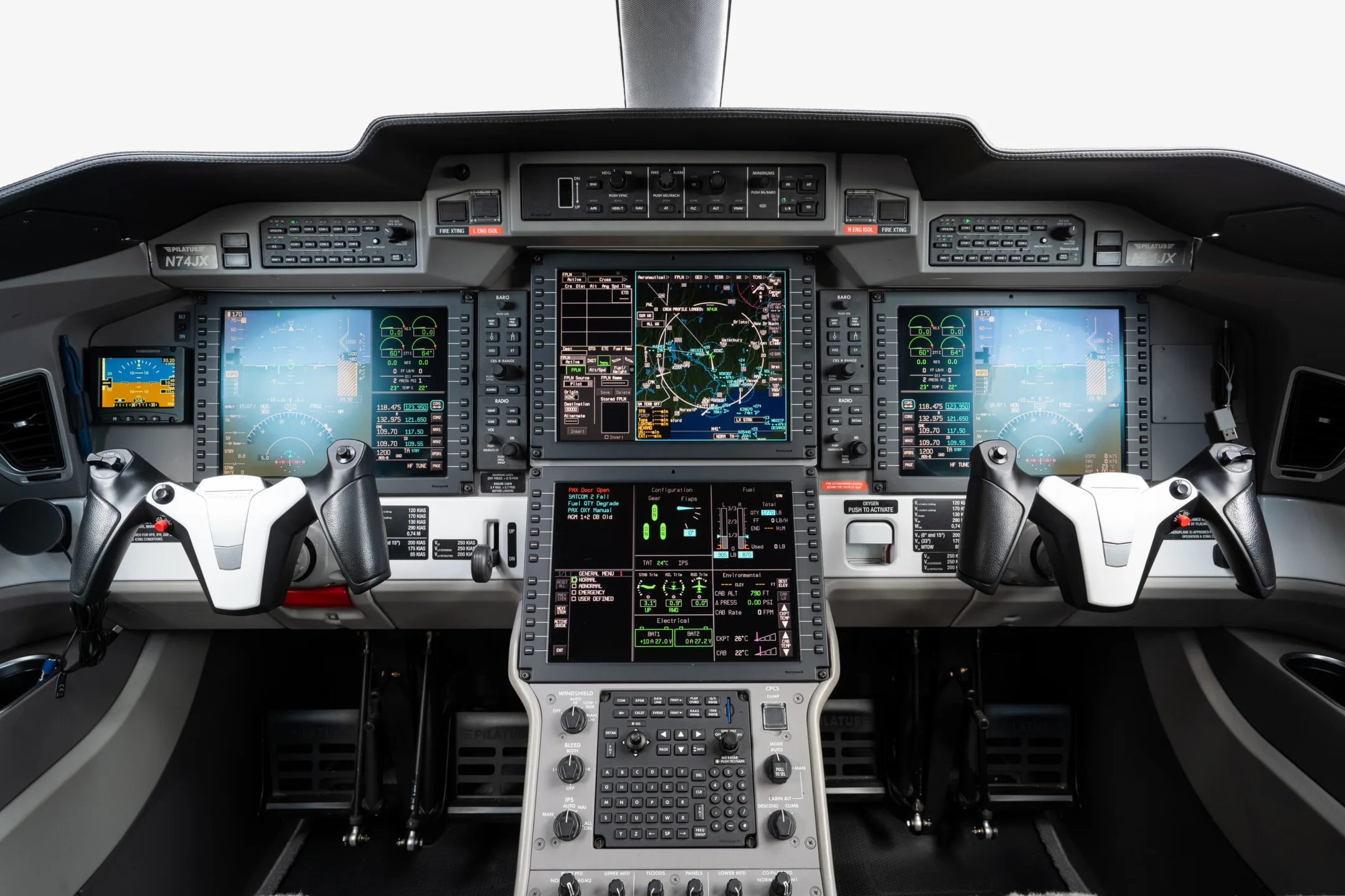 Cockpit and instrument panel of a 2018 Pilatus.