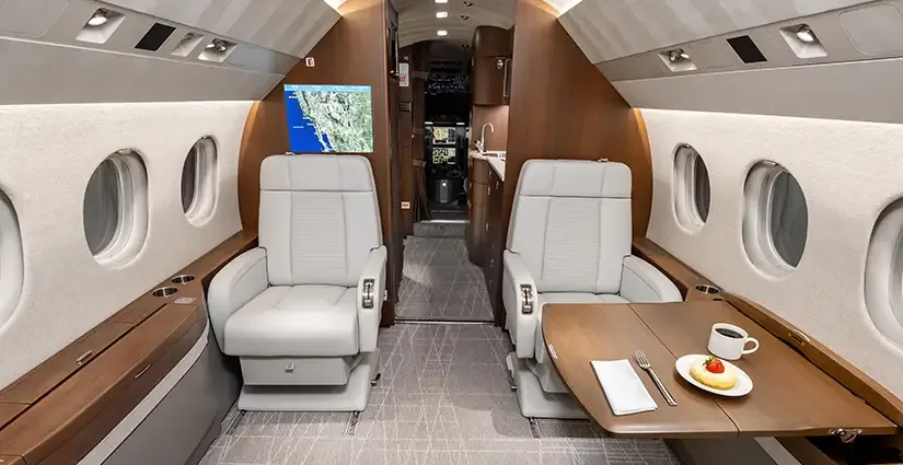 Cabin interior of a Dassault Falcon 2000LX.