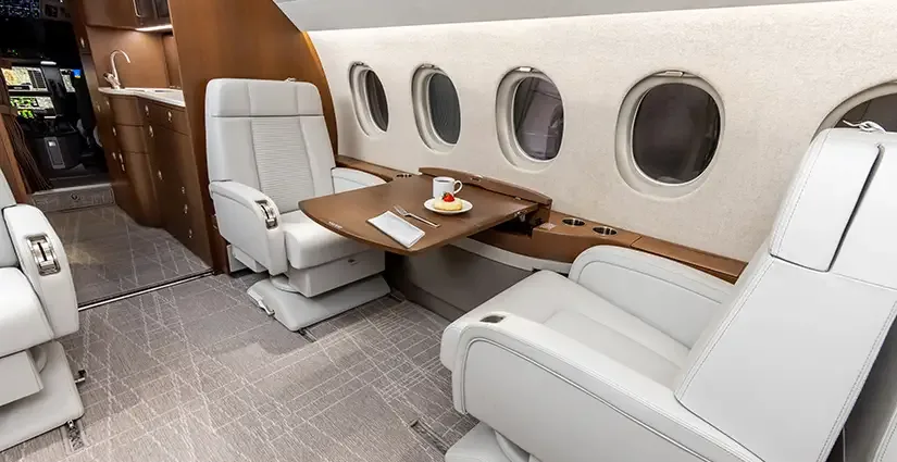 Cabin interior of a Dassault Falcon 2000LX.