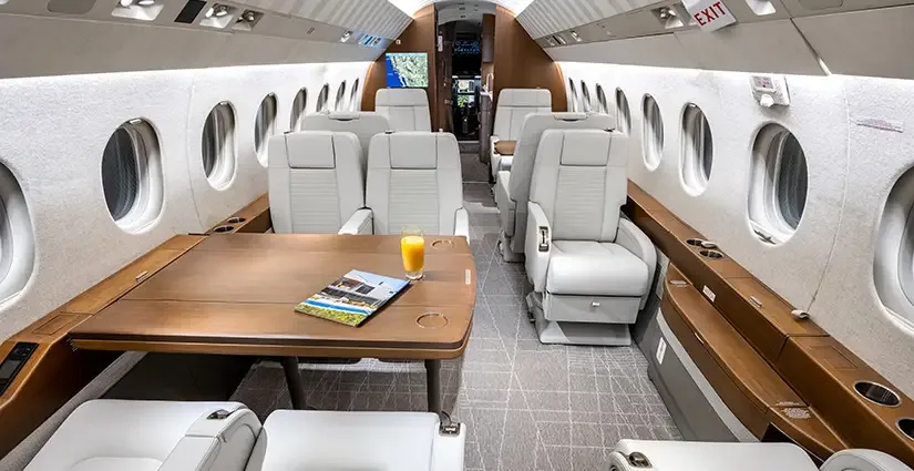 Cabin interior of a Dassault Falcon 2000LX.