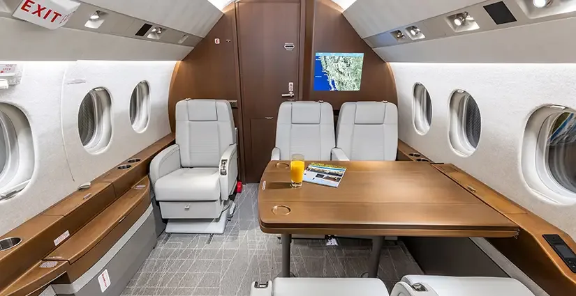 Cabin interior of a Dassault Falcon 2000LX.