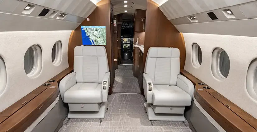 Cabin interior of a Dassault Falcon 2000LX.