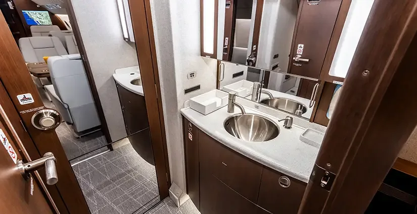 Cabin interior of a Dassault Falcon 2000LX.