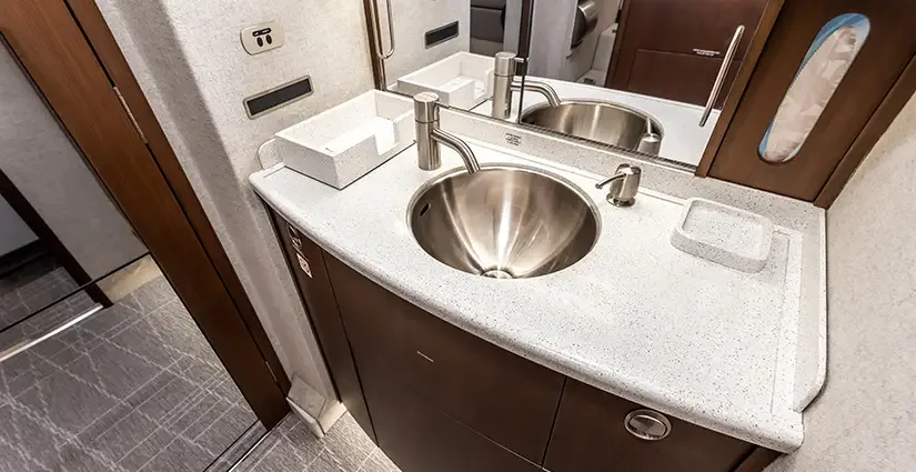 Cabin interior of a Dassault Falcon 2000LX.