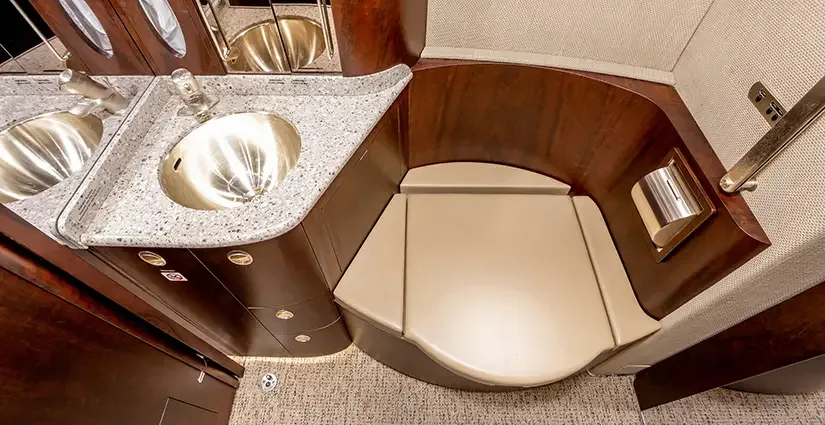 Cabin interior of a Dassault Falcon 7X.
