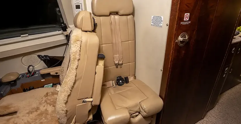 Cabin interior of a Dassault Falcon 7X.
