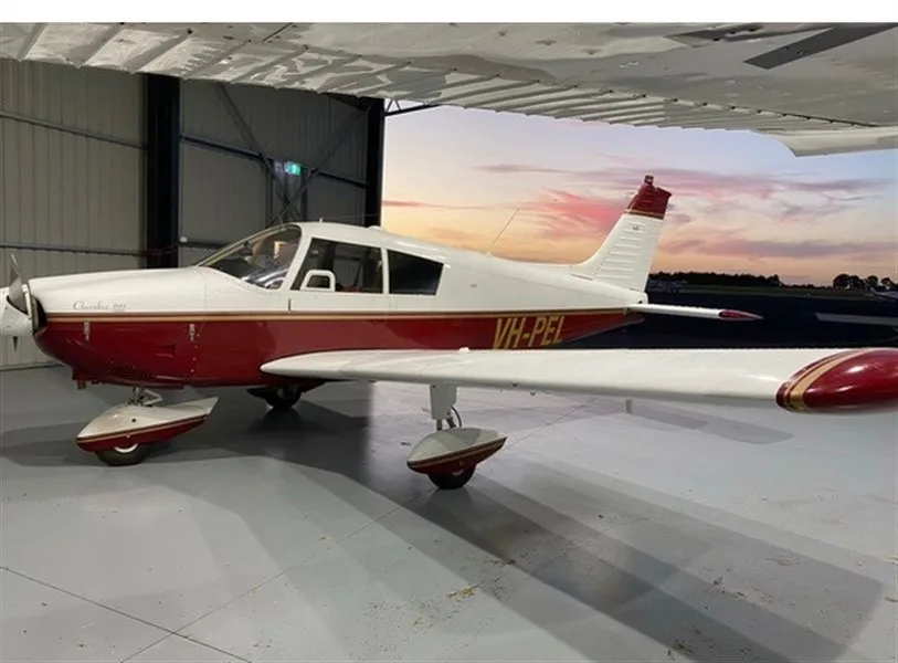 Exterior view of a 1964 Piper Cherokee 180, VH-PEL.