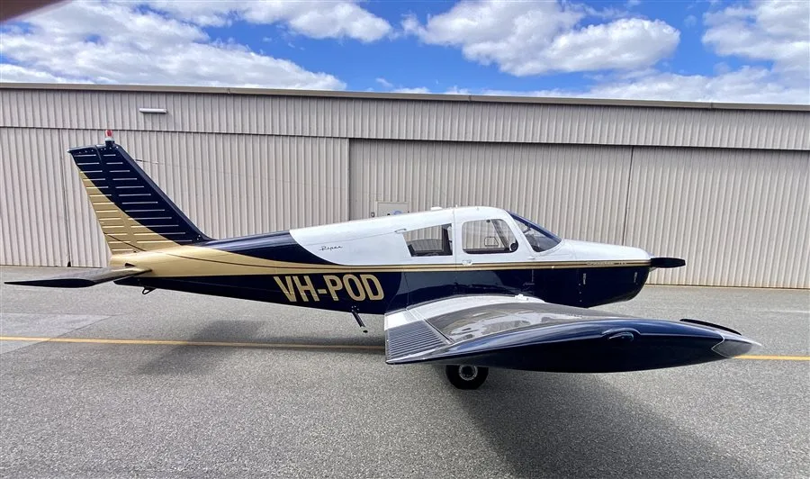 Exterior view of a 1965 Piper Cherokee 140, VH-POD.