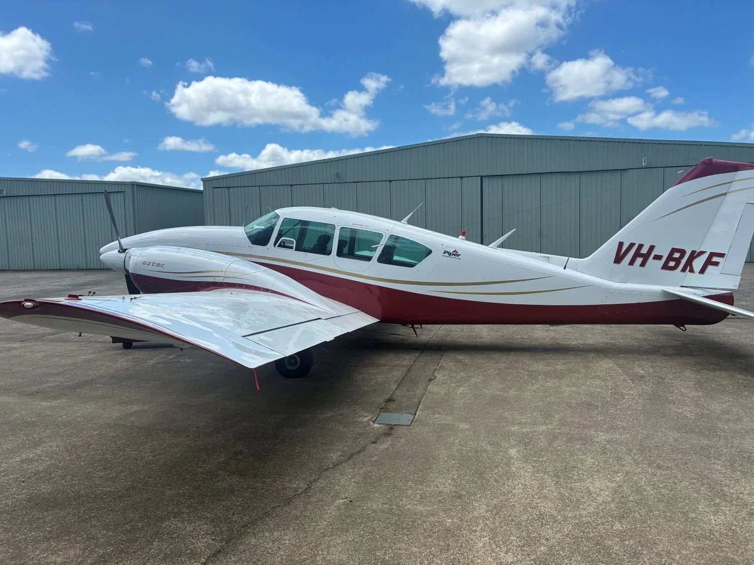 Exterior view of a 1966 Piper PA-30 Twin Comanche, VH-SLP.