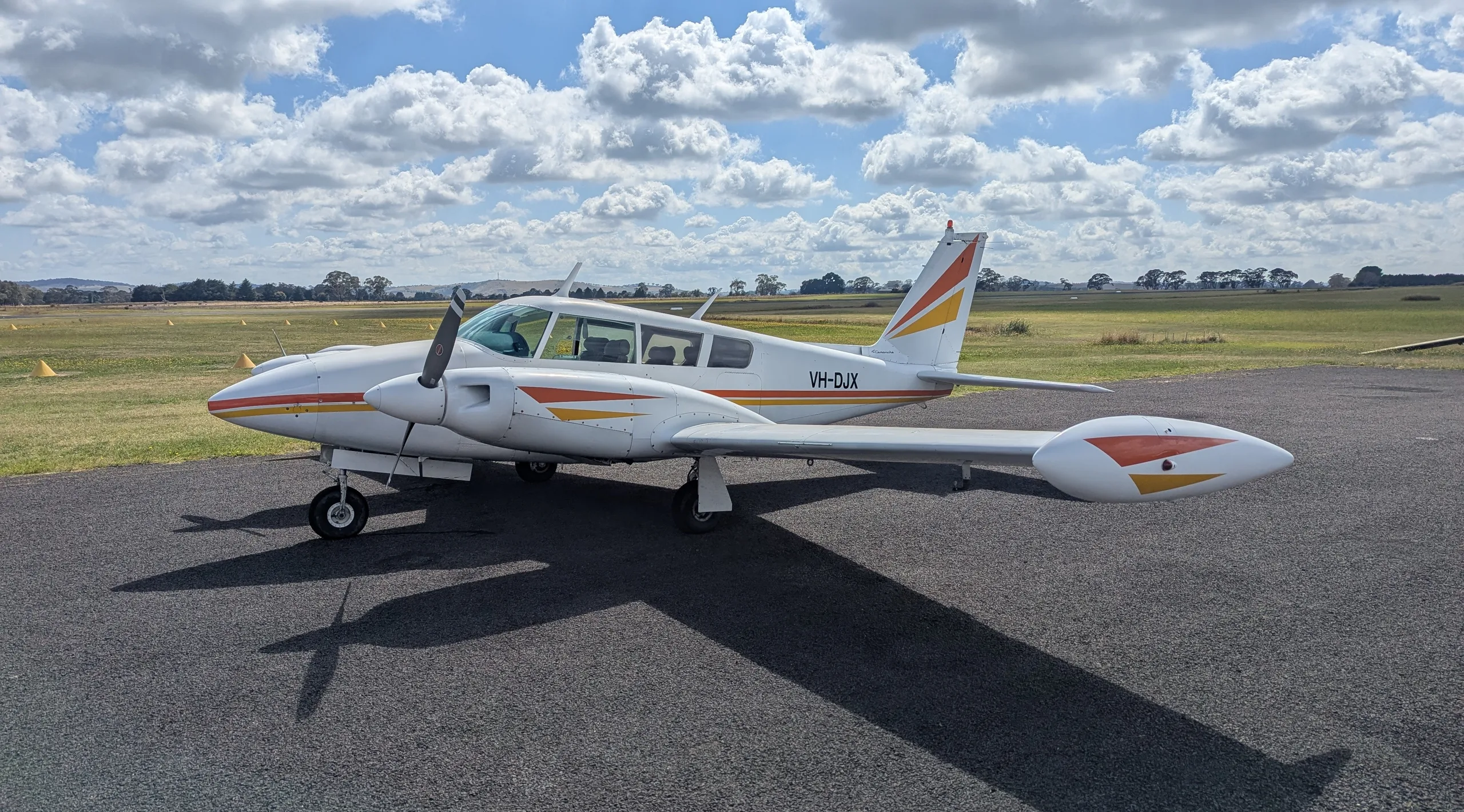 Exterior view of a 1966 Piper PA-30 Twin Comanche, VH-SLP.