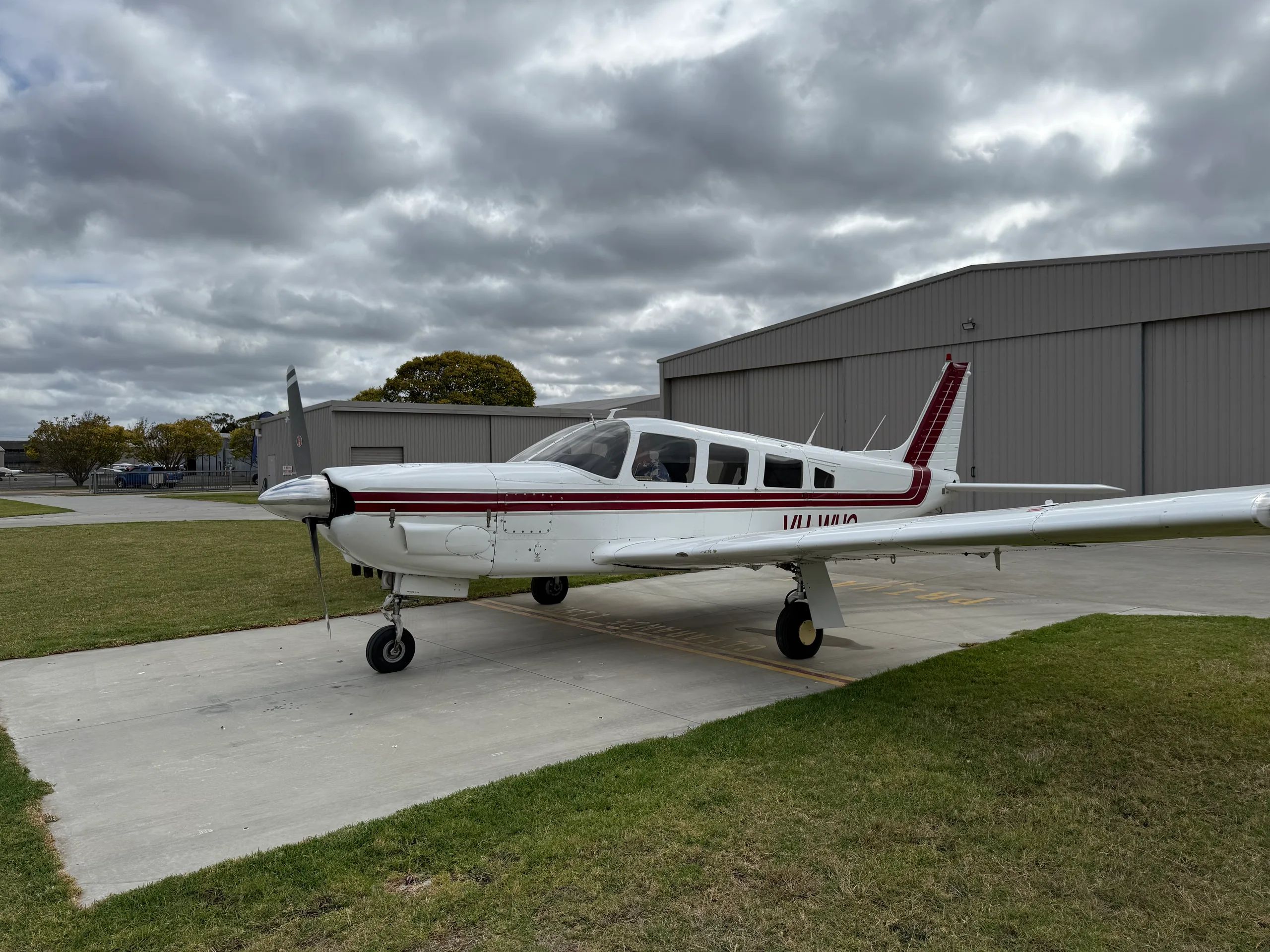 Exterior view of a 1968 Piper Cherokee 235, VH-RGD.