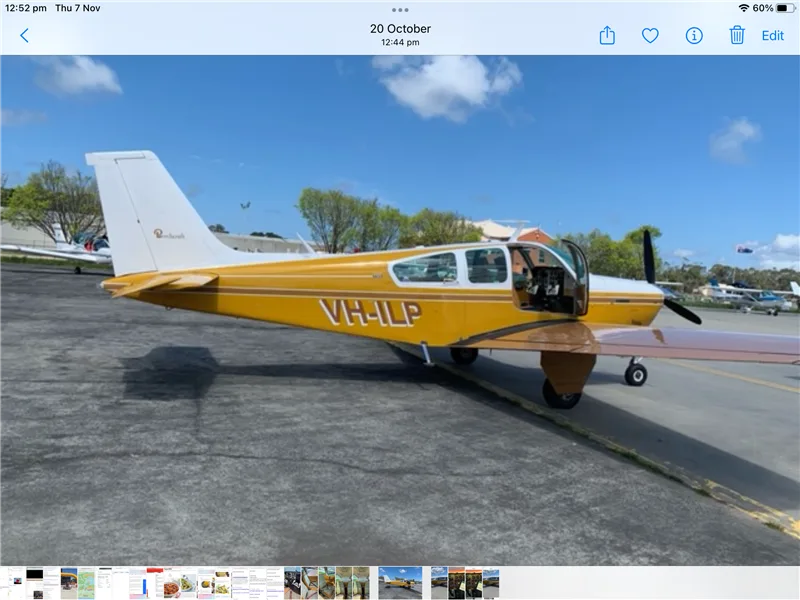 Exterior view of a 1970 Beechcraft Bonanza F33, VH-ILP.
