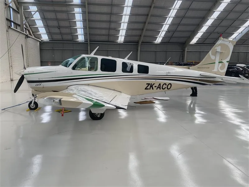 Exterior view of a 1981 Beechcraft Bonanza A36, ZK-ACO.