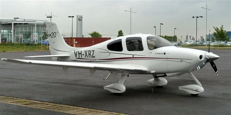 Exterior view of a 2009 Cirrus SR20, VH-XRZ.