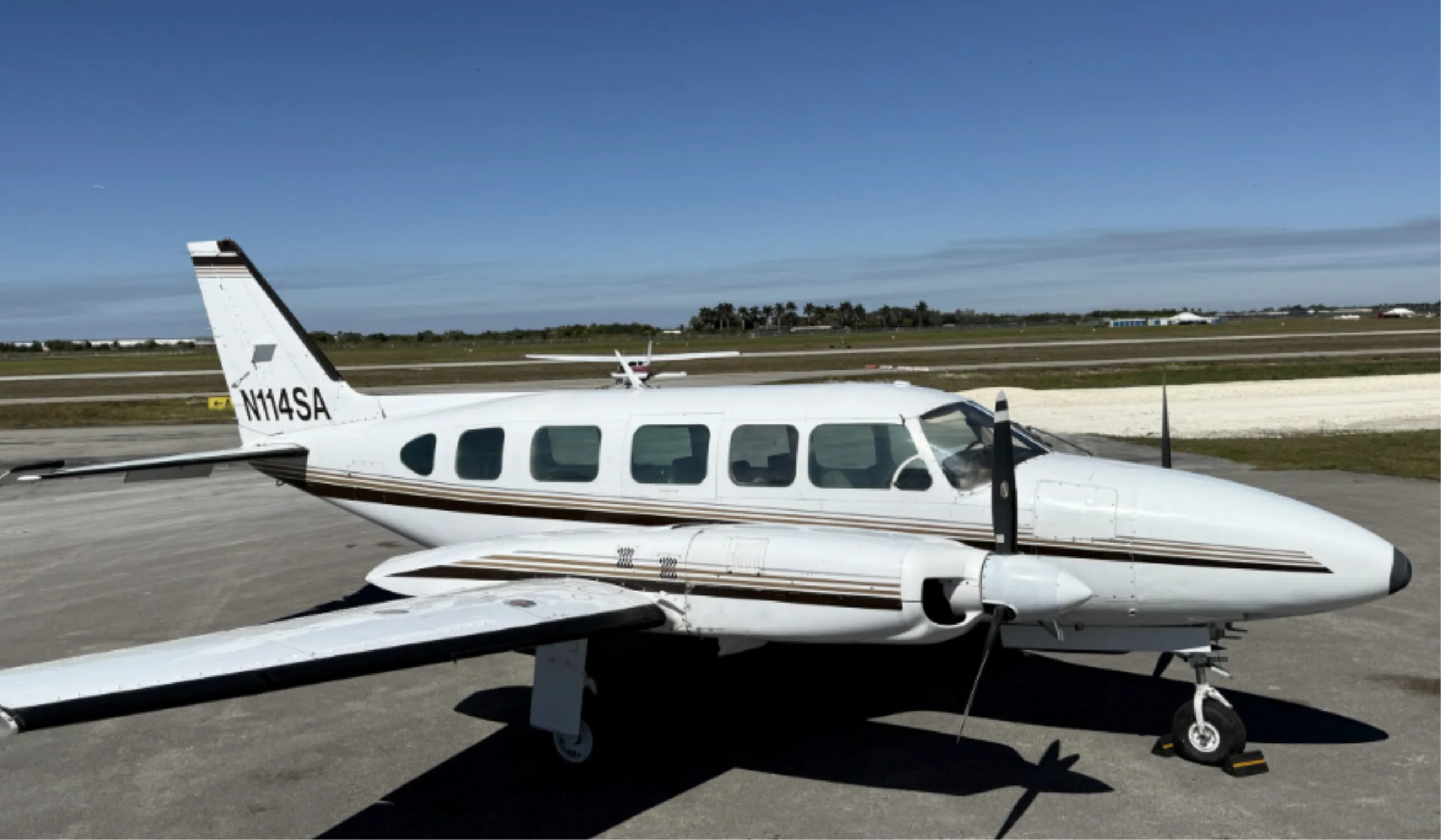 Exterior view of a 1971 Piper Seminole, VH-HMB.