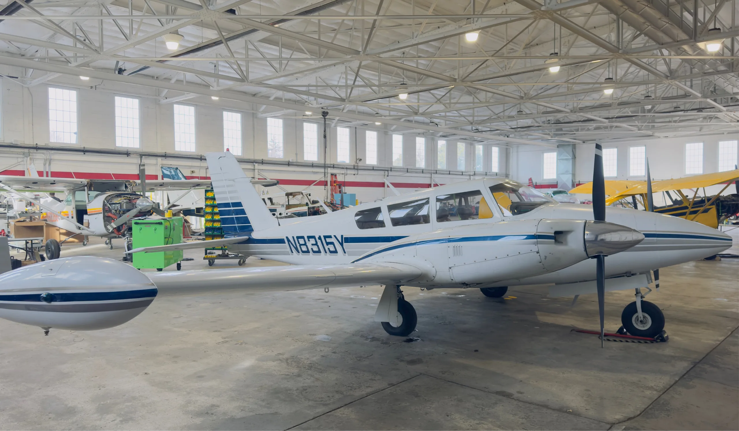 Exterior view of a 1971 Piper Seminole, VH-HMB.
