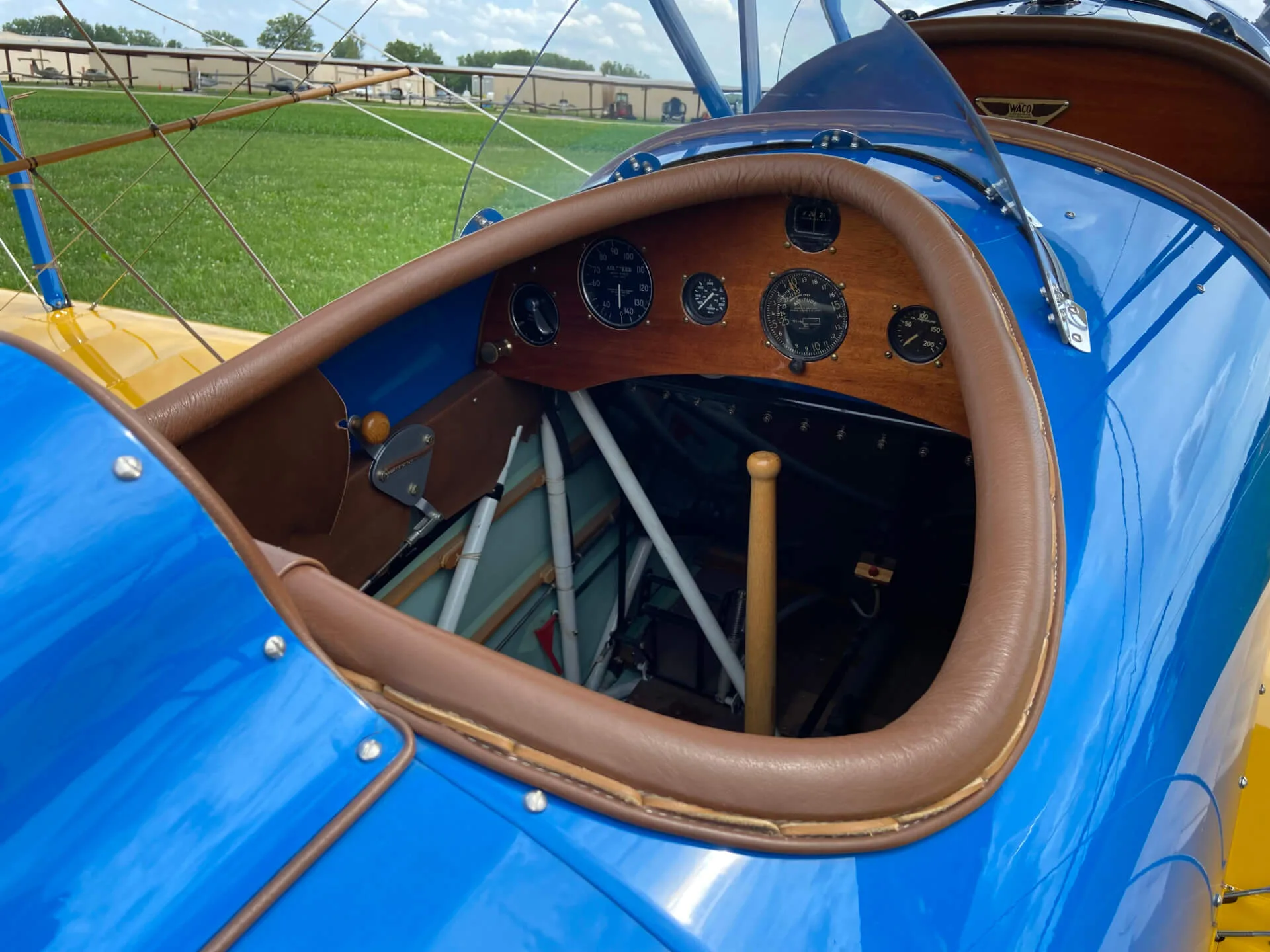 Cockpit and instrument panel of a 1929 Waco ATO.