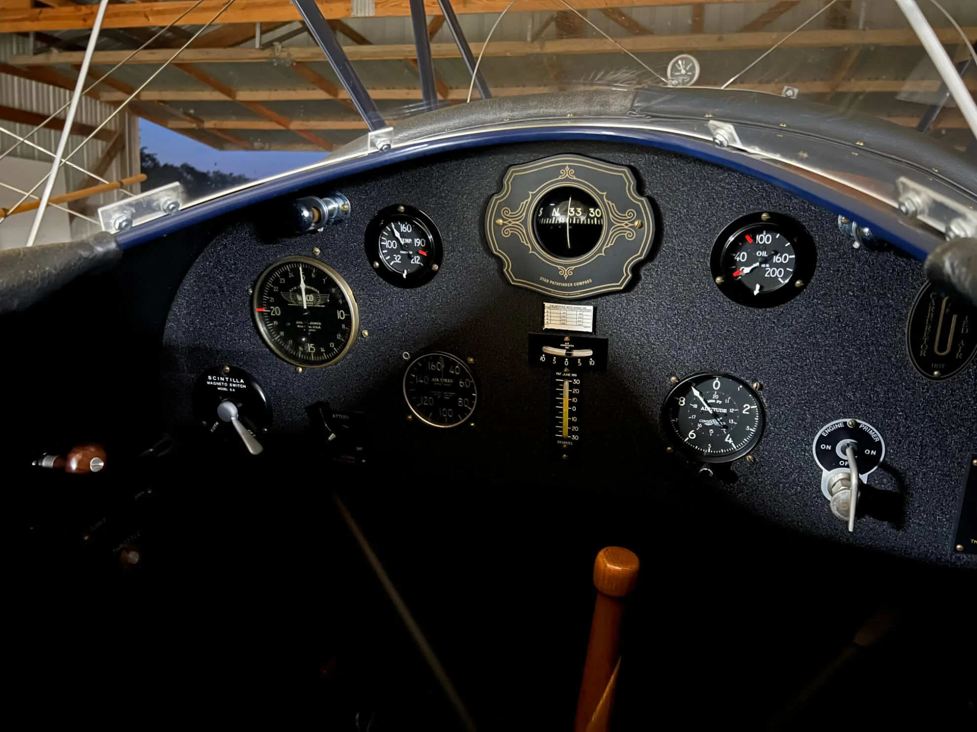 Cockpit and instrument panel of a 1929 Waco CTO Taperwing.