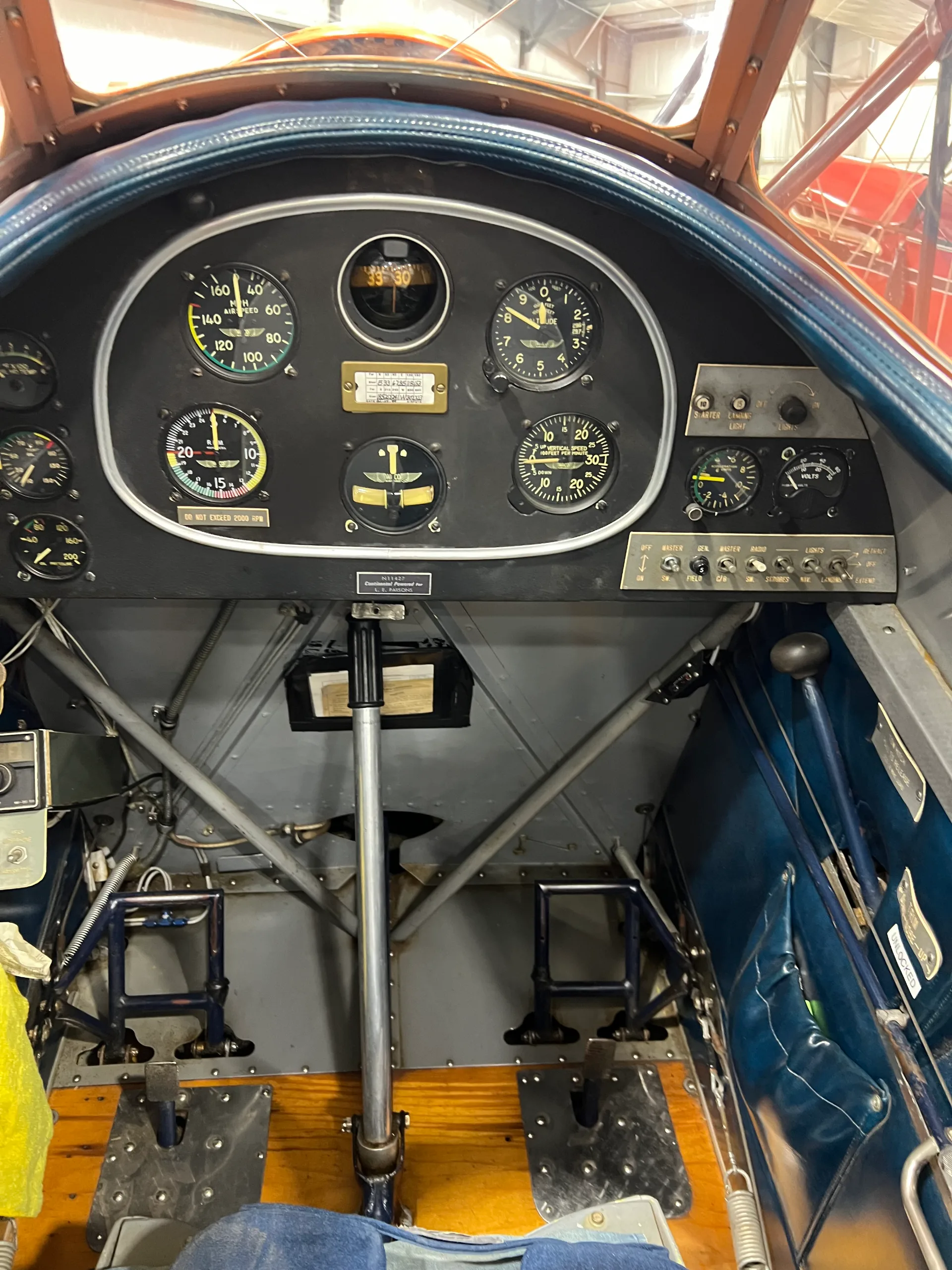 Cockpit and instrument panel of a 1931 Waco QCF-2.