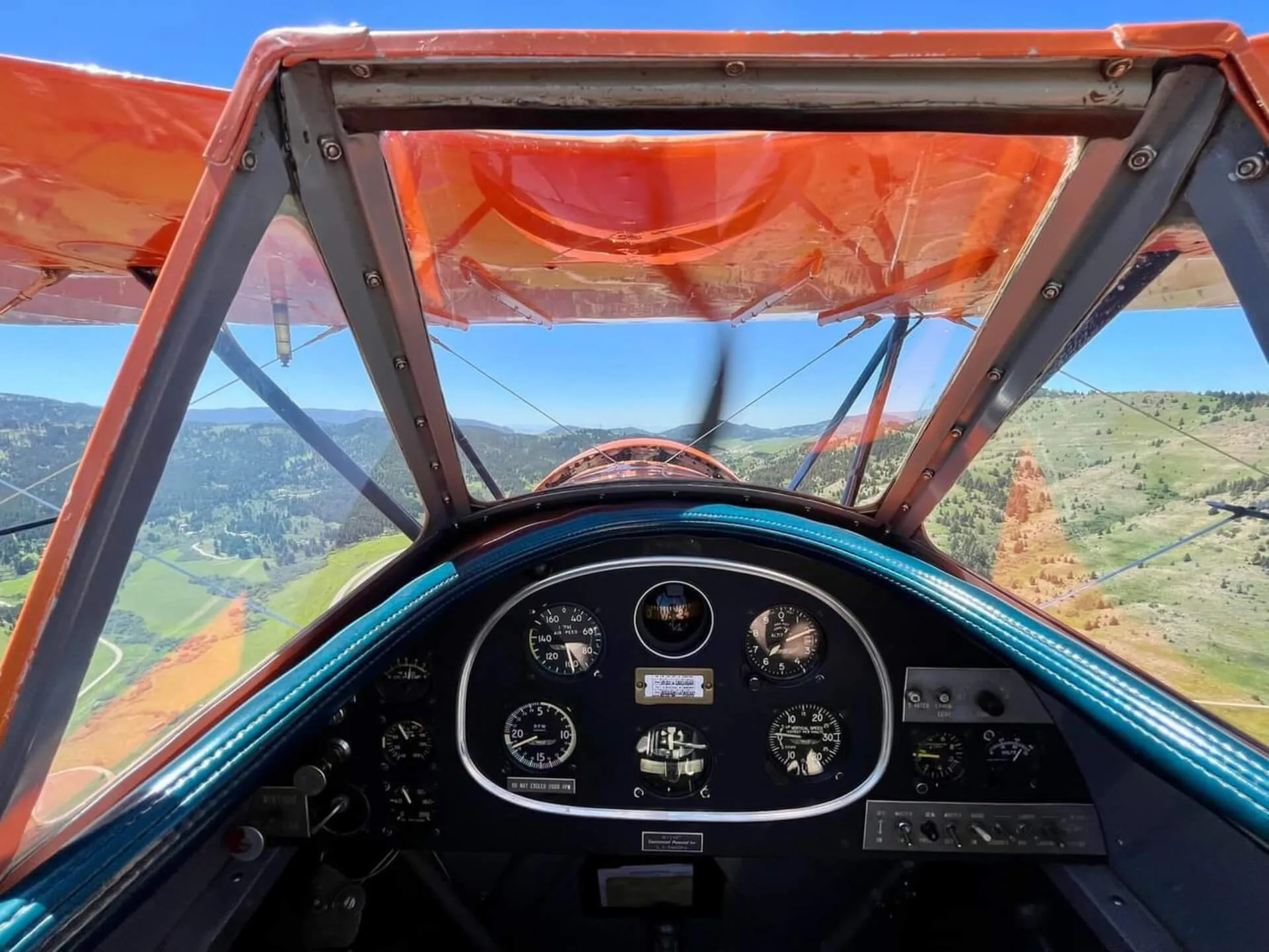 Cockpit and instrument panel of a 1931 Waco QCF-2.