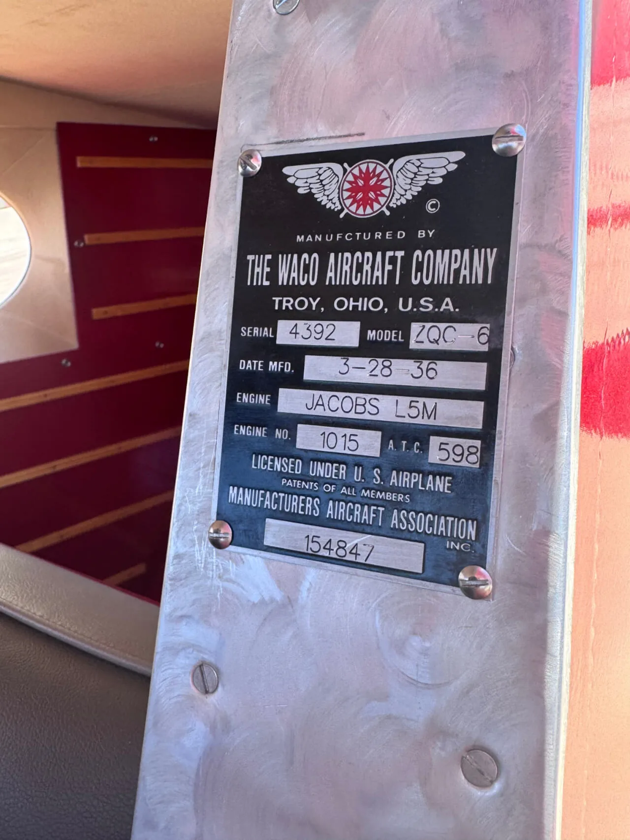 Cockpit and instrument panel of a 1936 Waco ZQC-6 Custom Cabin Waco.