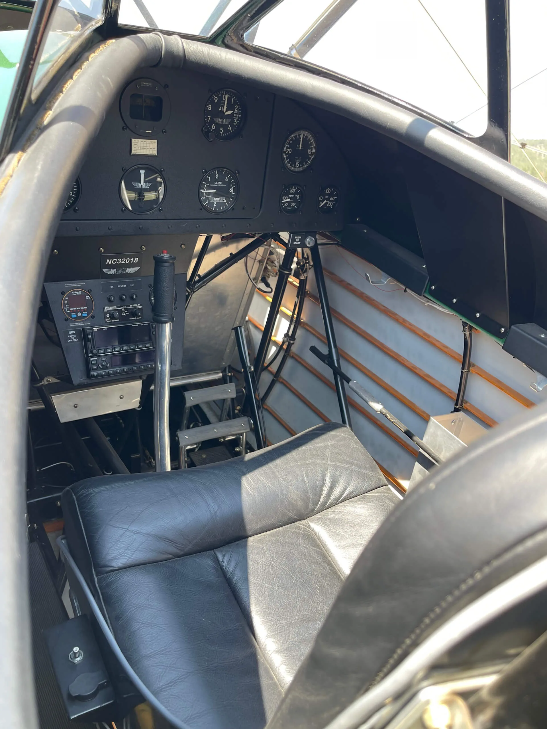 Cockpit and instrument panel of a 1941 Waco UPF-7.