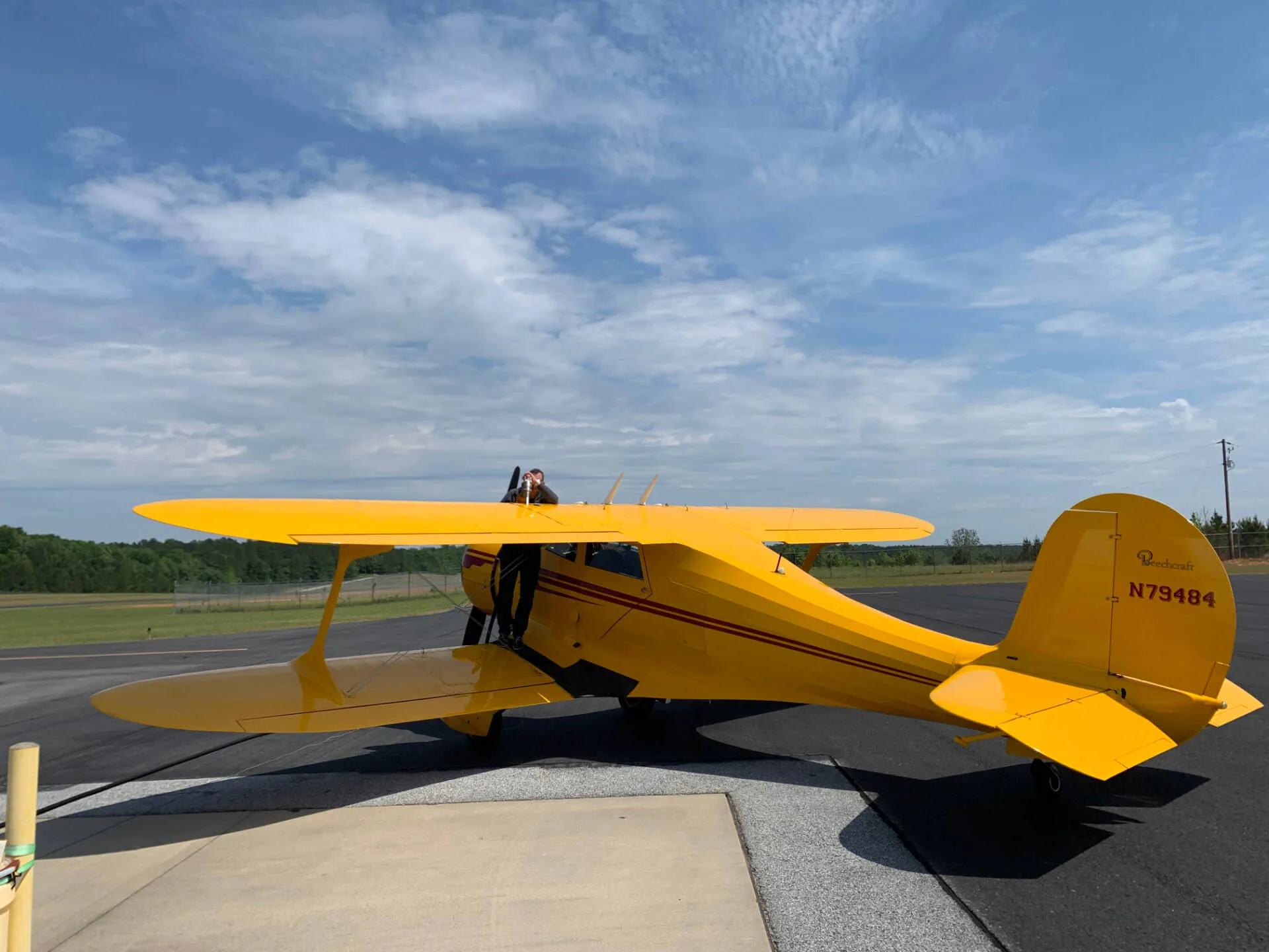 Exterior view of a 1943 Beechcraft D-17S Staggerwing.