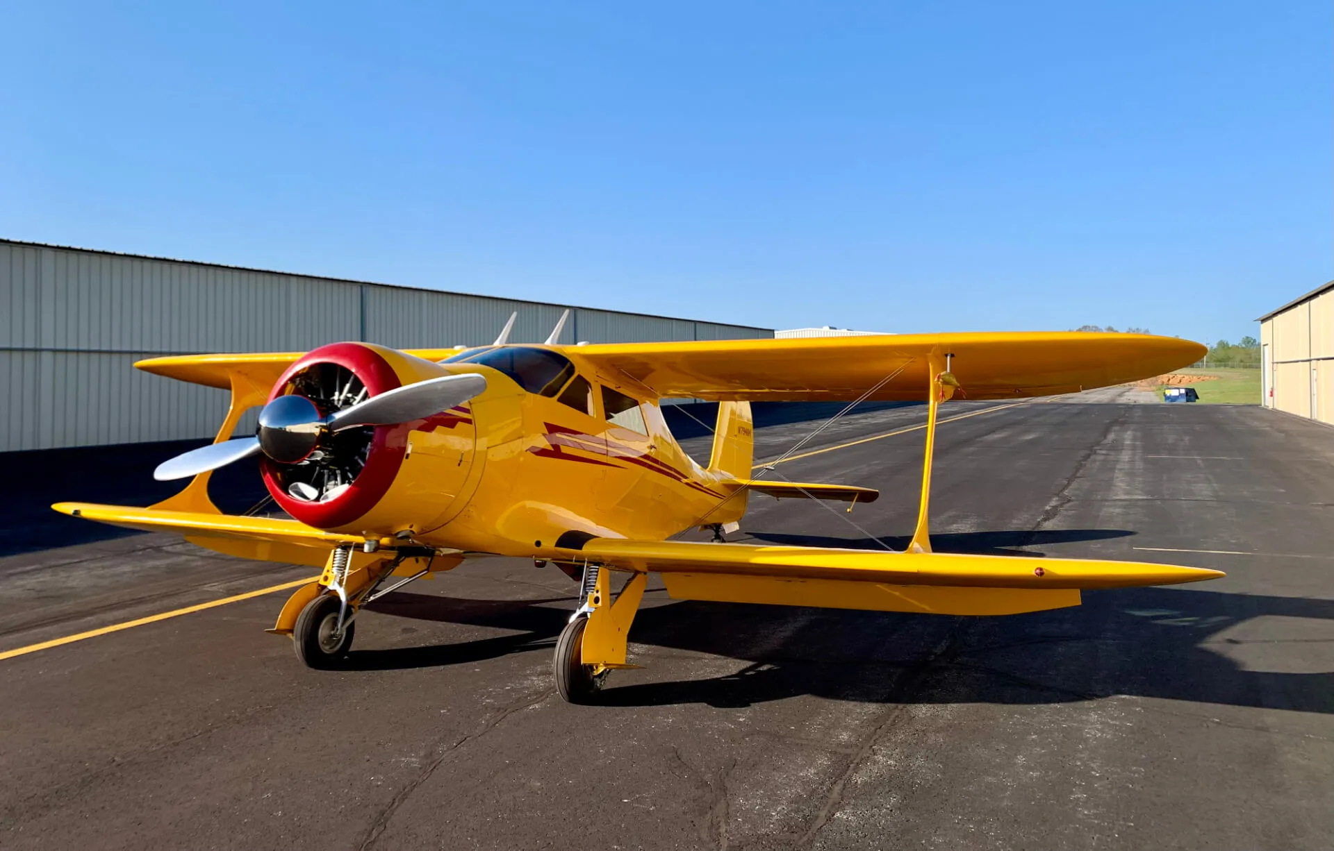 Exterior view of a 1943 Beechcraft D-17S Staggerwing.