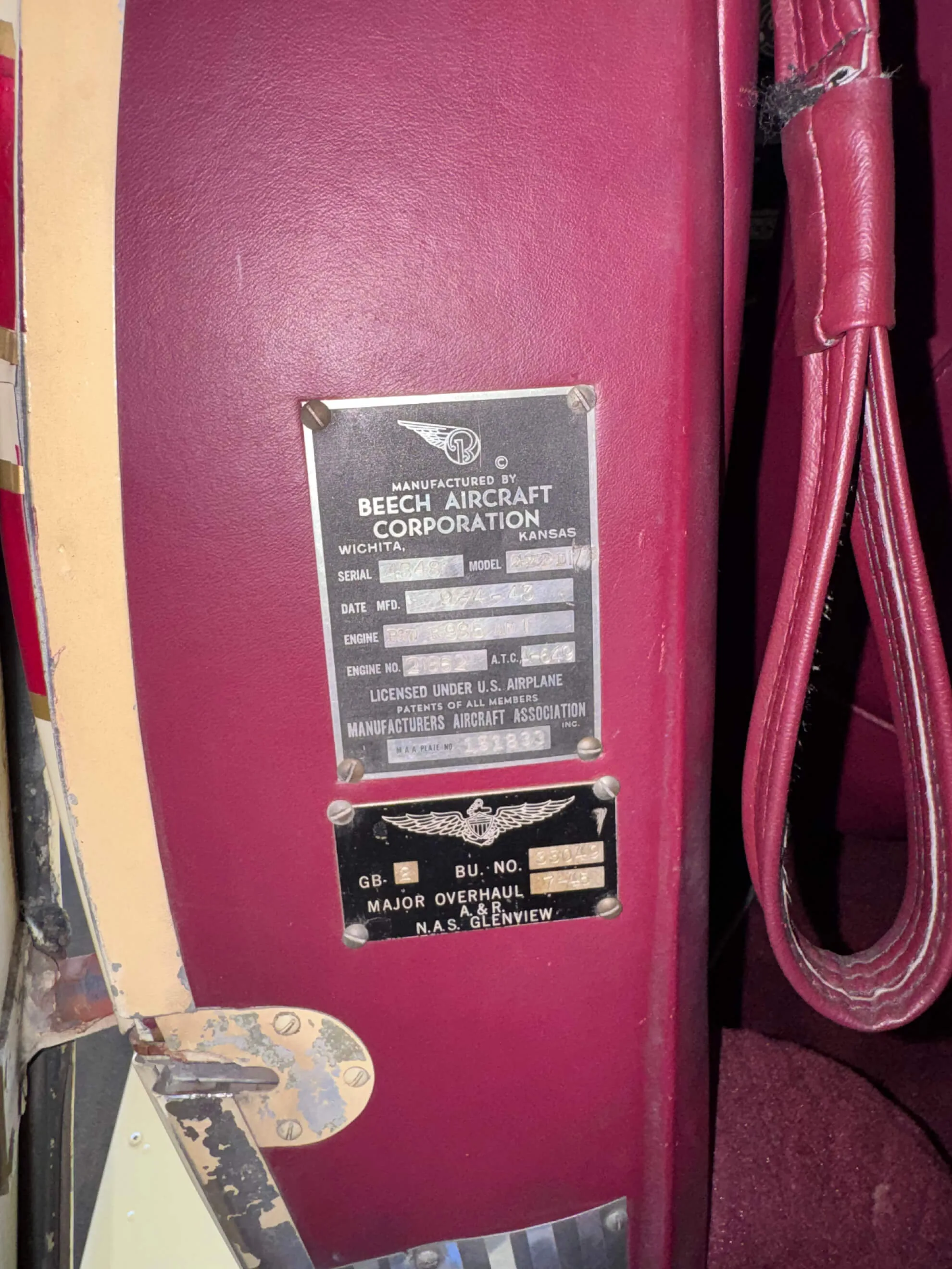 Cabin interior of a 1943 Beechcraft Staggerwing.