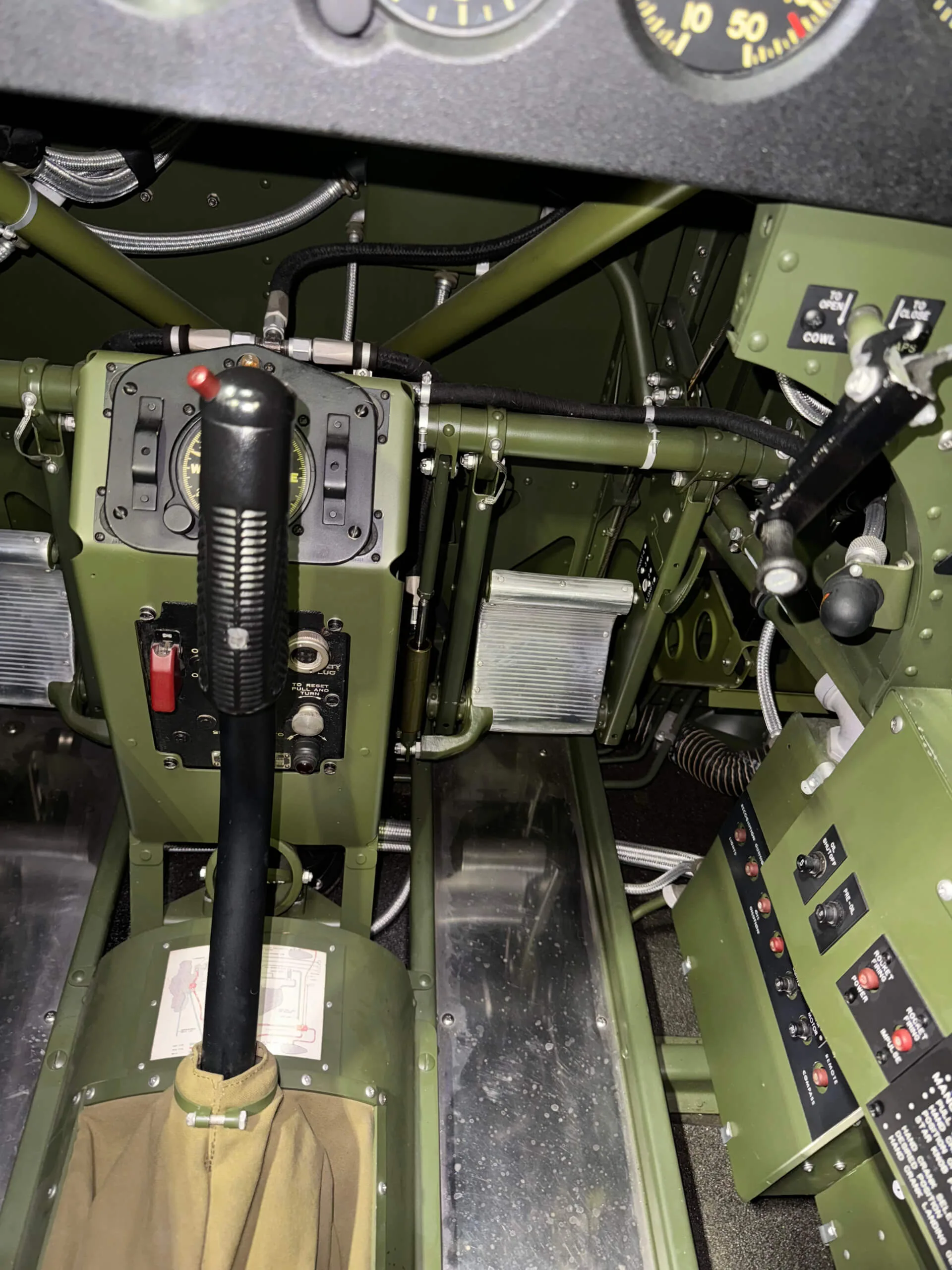 Cockpit and instrument panel of a 1943 Grumman FM-2 Wildcat.
