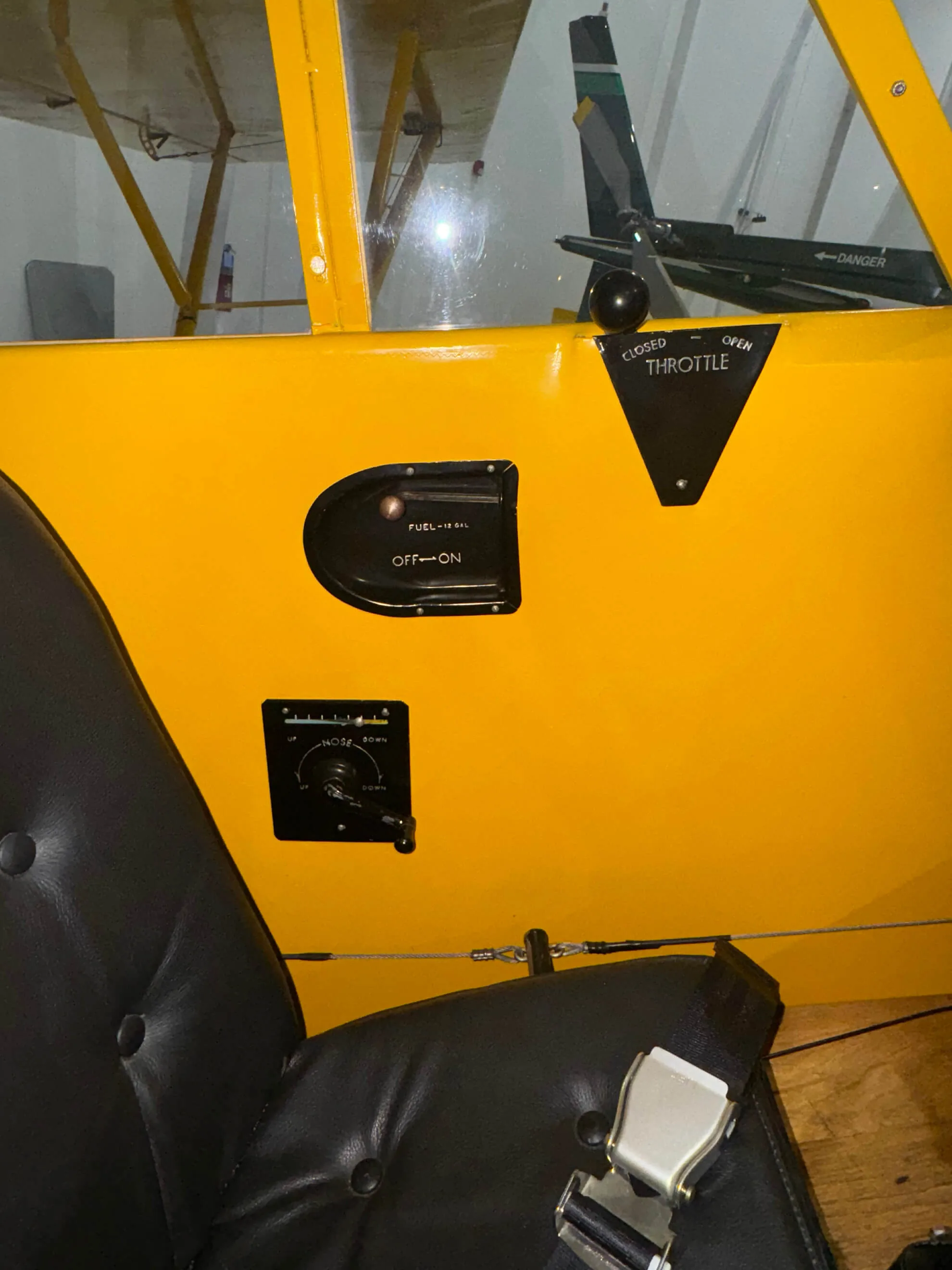 Cockpit and instrument panel of a 1946 Piper J-3C-65 Cub.
