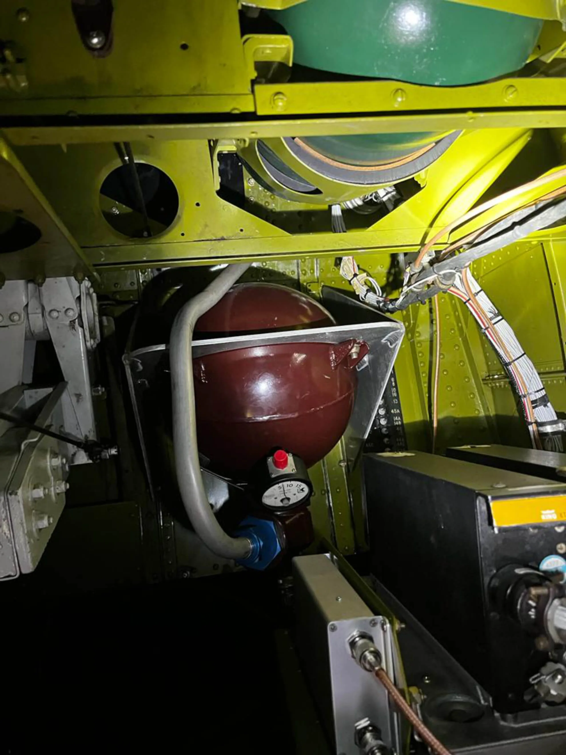 Cockpit and instrument panel of a 1947 Grumman F8F-2 Bearcat.