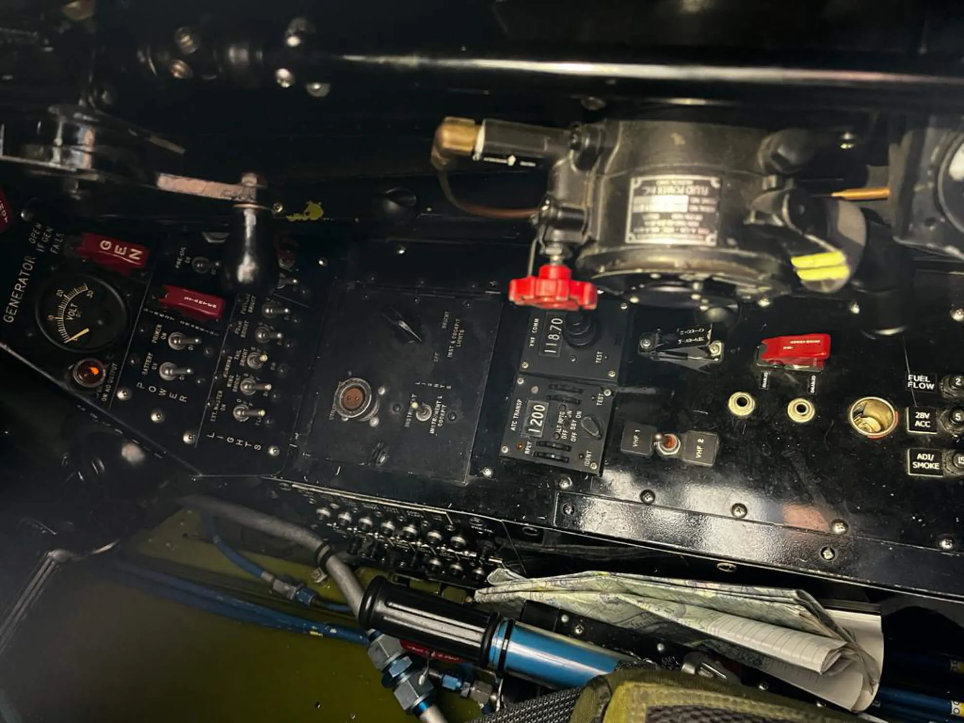 Cockpit and instrument panel of a 1947 Grumman F8F-2 Bearcat.