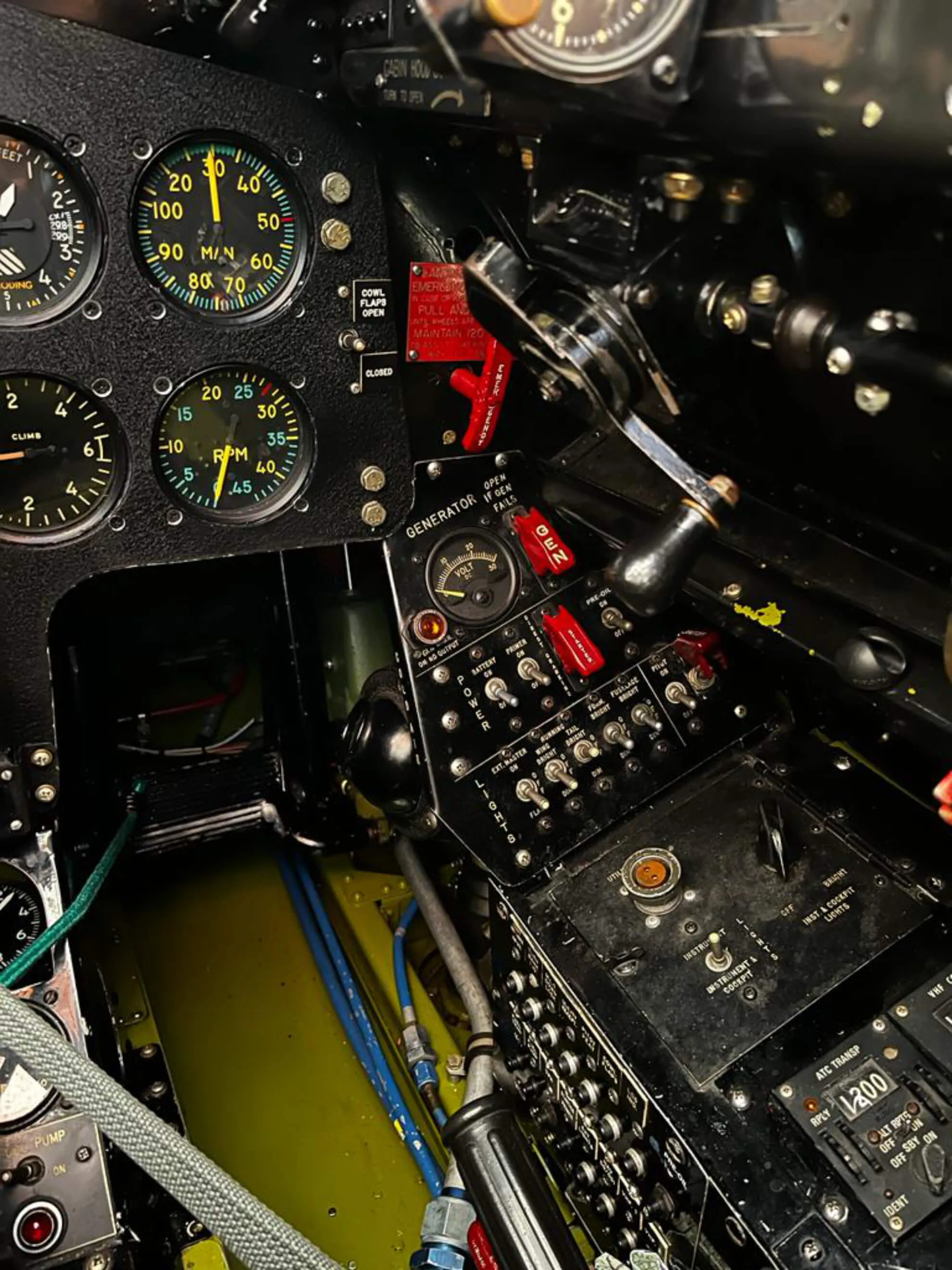 Cockpit and instrument panel of a 1947 Grumman F8F-2 Bearcat.