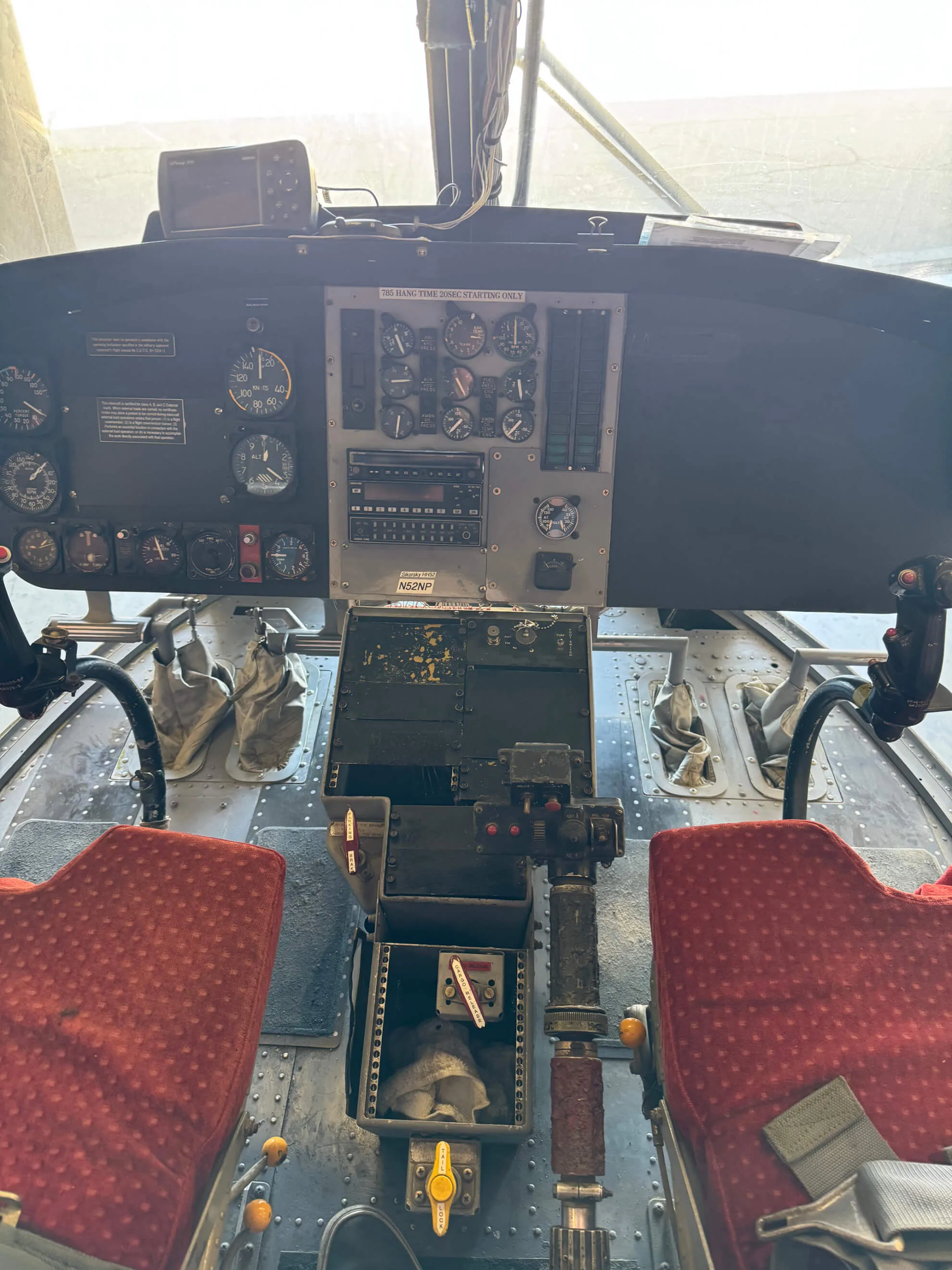 Cockpit and instrument panel of a 1965 Sikorsky.