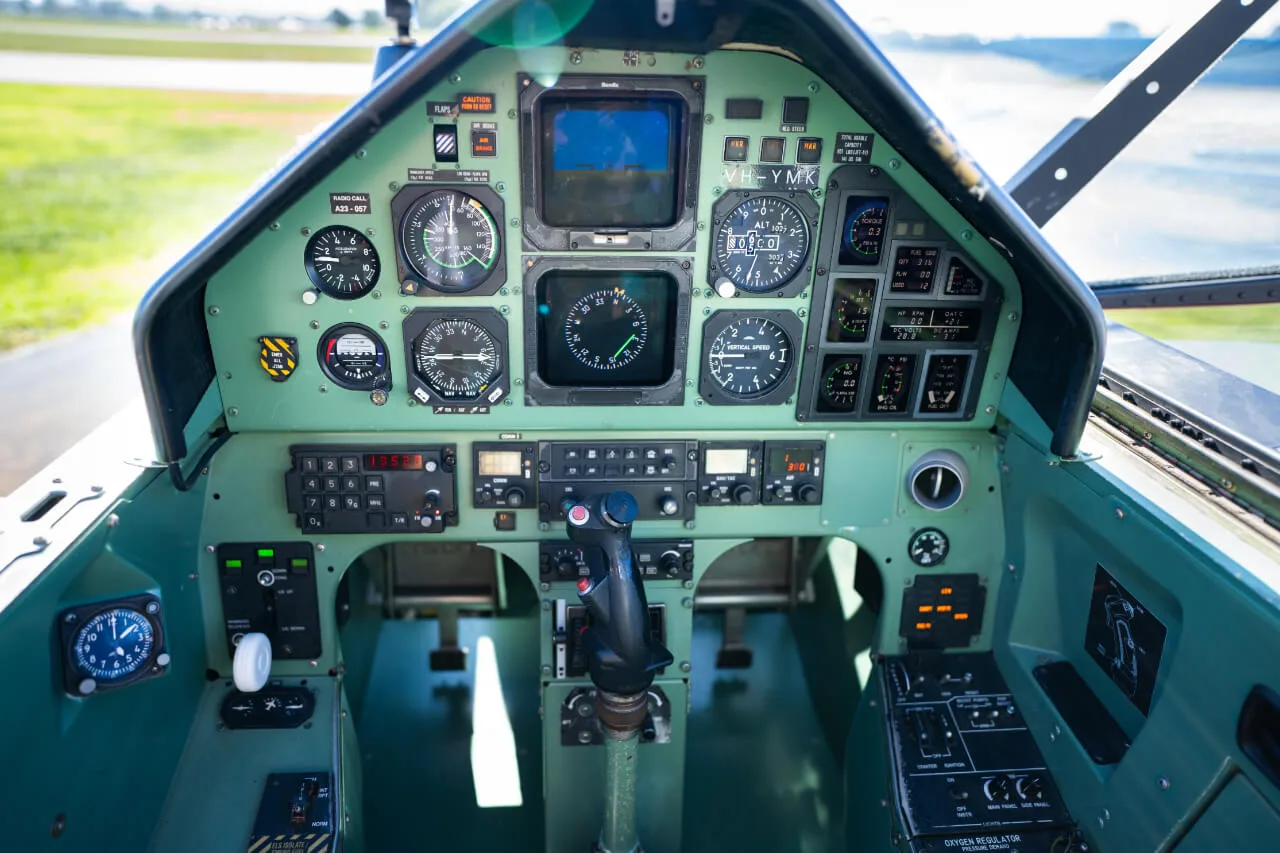 Cockpit and instrument panel of a 1991 Pilatus PC-9/A.