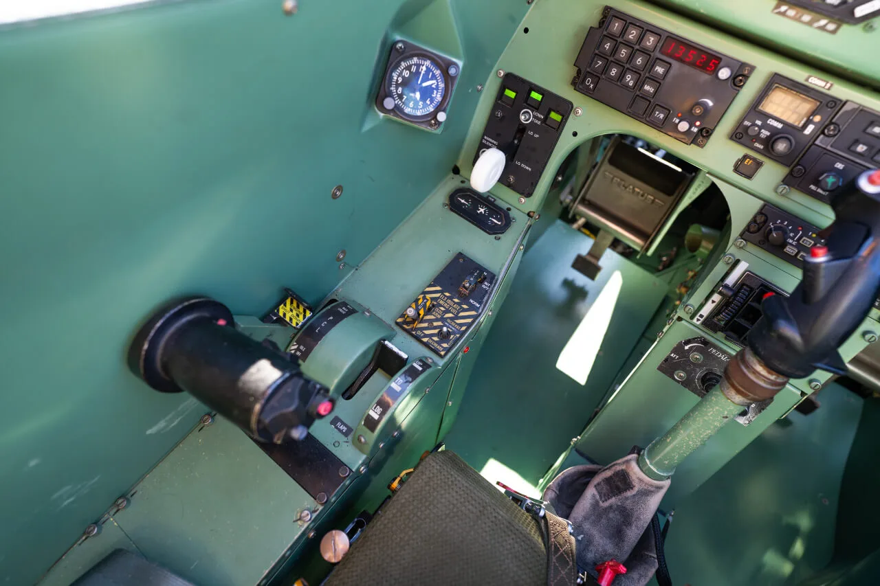 Cockpit and instrument panel of a 1991 Pilatus PC-9/A.