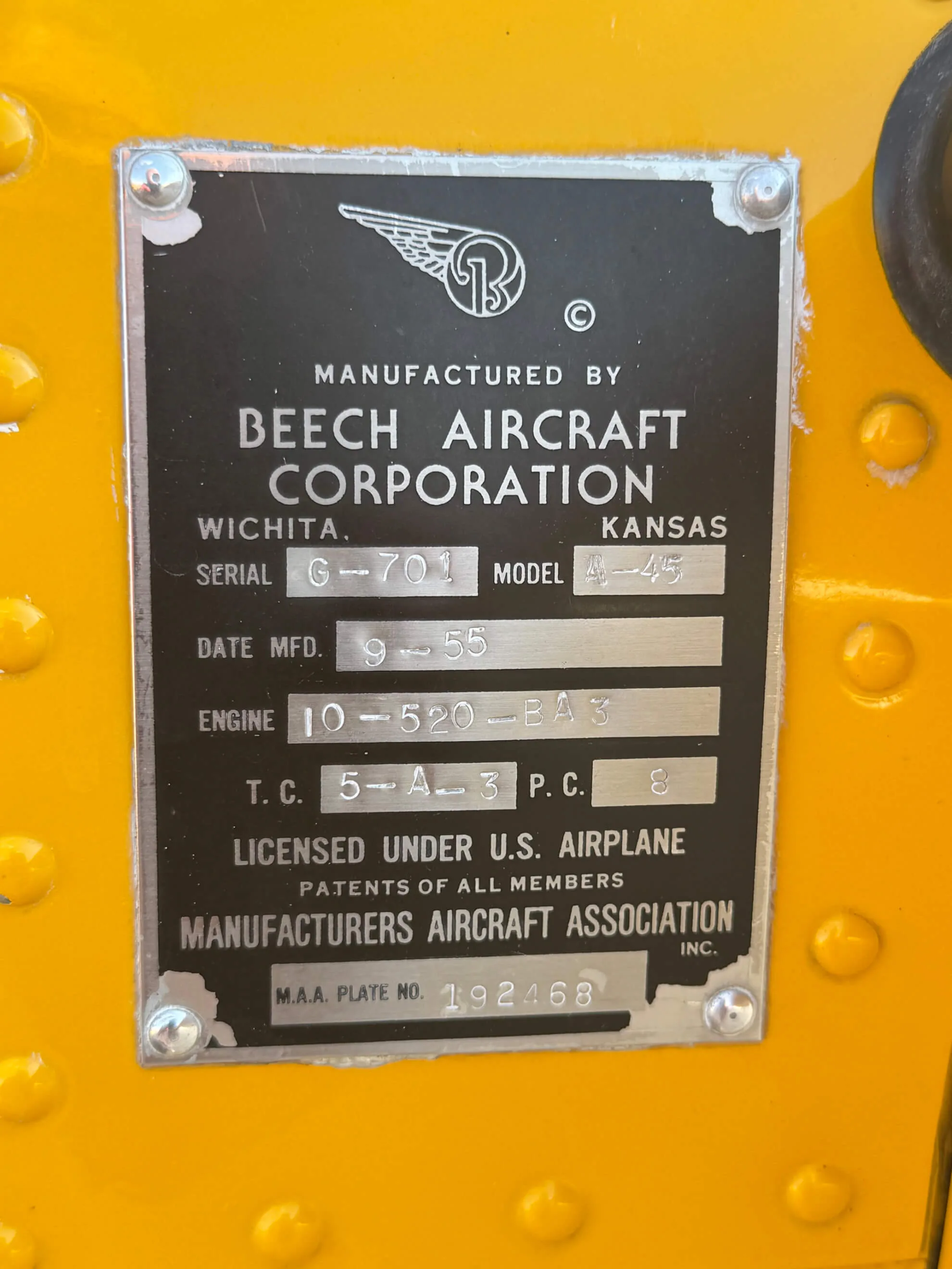 Specification or layout diagram for a 1955 Beechcraft T-34A Mentor.