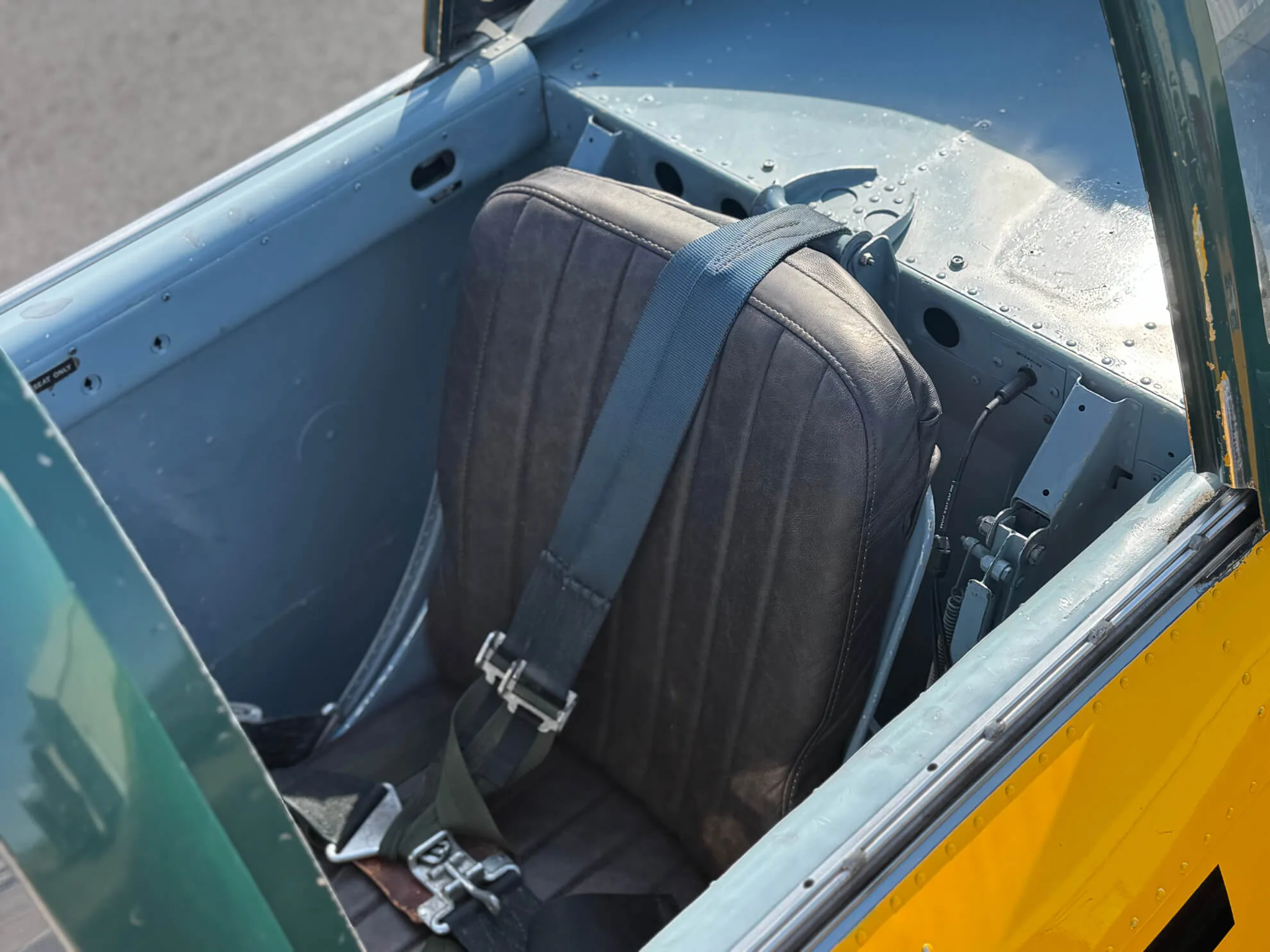 Cockpit and instrument panel of a 1955 Beechcraft T-34A Mentor.