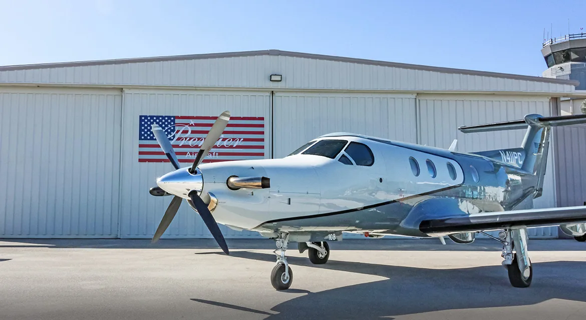 Exterior view of a 1995 Pilatus PC12-45, N411PC.
